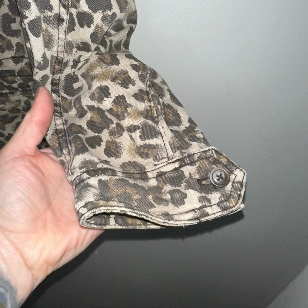 FREE PEOPLE Leopard Print Utility Jacket Woman’s Small Cotton Zip Button Safari - Picture 9 of 11
